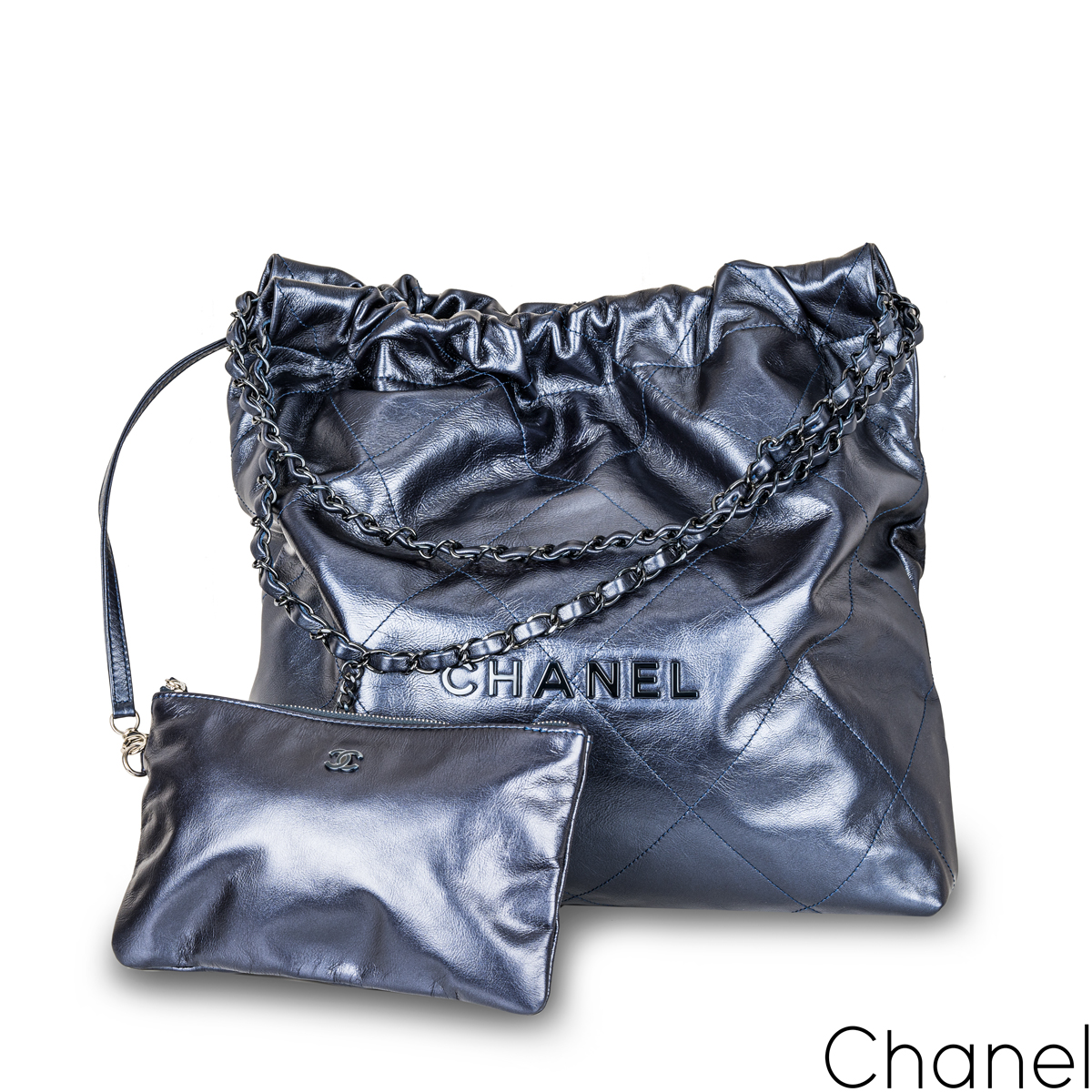 Chanel 22 leather mini bag Chanel Blue in Leather - 34278553
